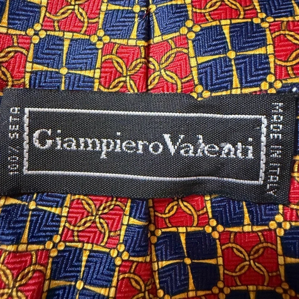 Giampiero Valenti Necktie Mens OS Red‎ Blue Gold Silk Geometric Made in Italy